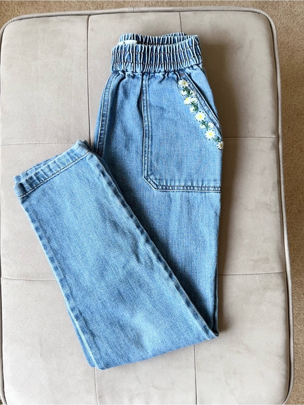 Boden Girls Pull On Jeans with Daisy Embroidery